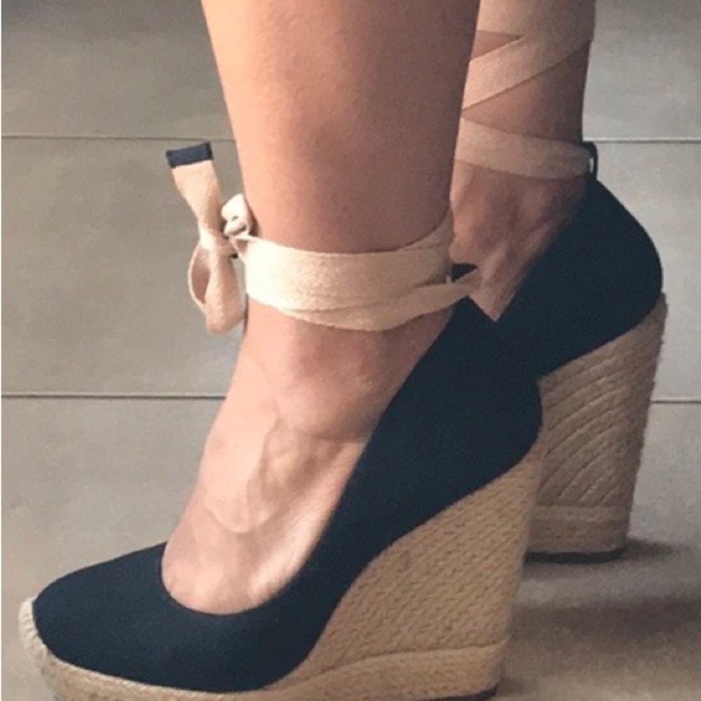 Jessica Simpson ankle wrap Black and Tan Wedge Shoes - Picture 5 of 9